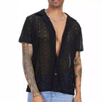 Camisa de Manga Corta con Encaje y Diseño Floral