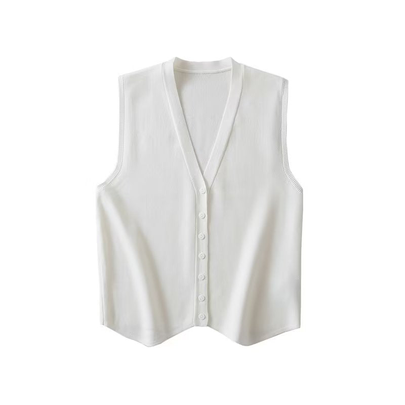 Chaleco de punto con cuello en V a rayas  primavera verano