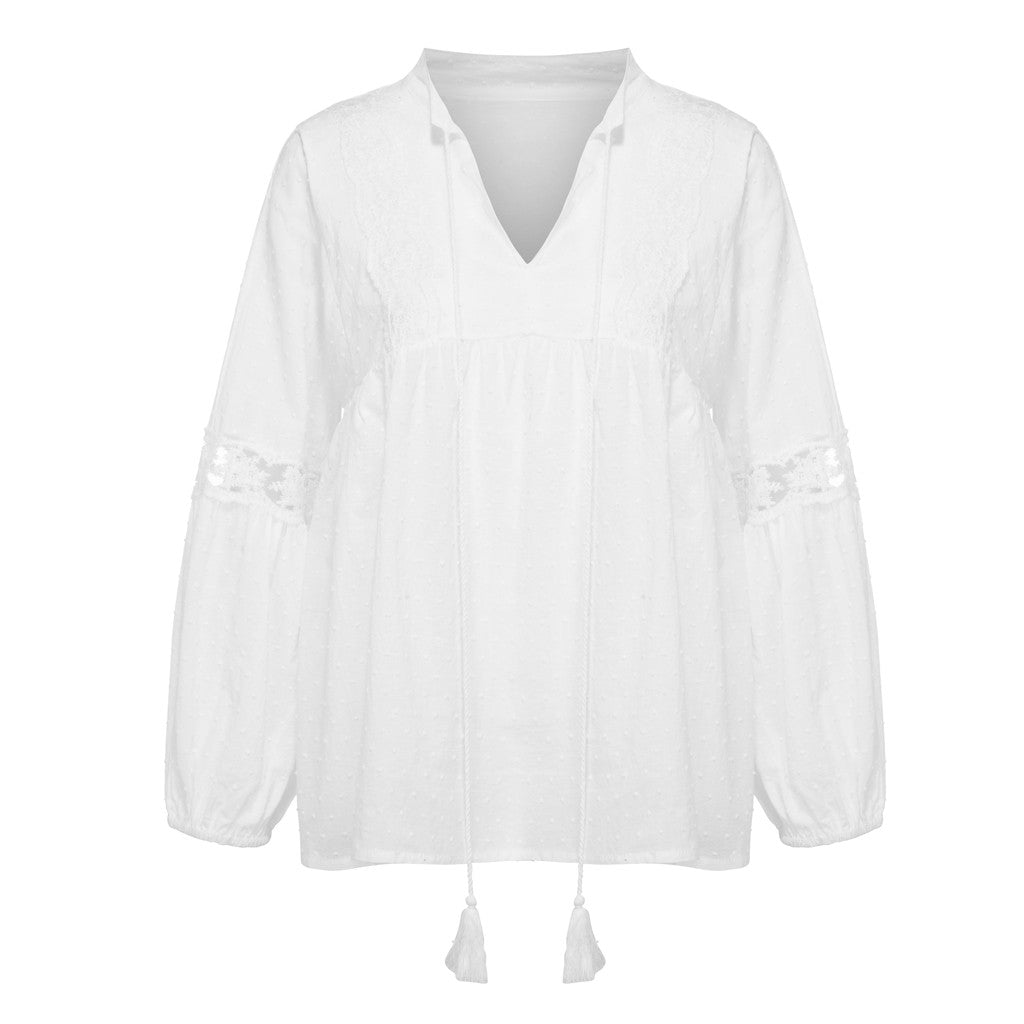 Vestido Largo de Manga Larga con Encaje Hueco