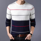 Suéter Casual de Punto a Rayas para Hombre, Cuello Redondo