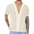 Camisa de Manga Corta con Encaje y Diseño Floral