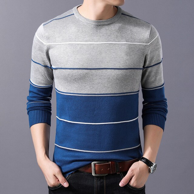 Suéter Casual de Punto a Rayas para Hombre, Cuello Redondo