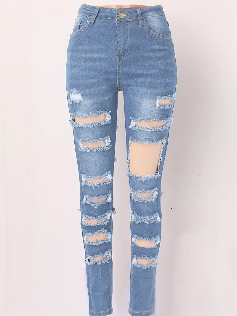 Jeans Ajustados Desgastados y Rasgados