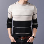 Suéter Casual de Punto a Rayas para Hombre, Cuello Redondo