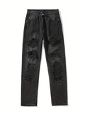Jeans Rectos Rasgados de Cintura Alta con Bolsillos de Ojal