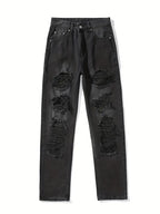 Jeans Rectos Rasgados de Cintura Alta con Bolsillos de Ojal