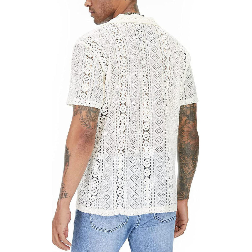 Camisa de Manga Corta con Encaje y Diseño Floral