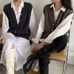 Chaleco Suéter de Cardigan Sin Mangas en Color Sólido para Mujer