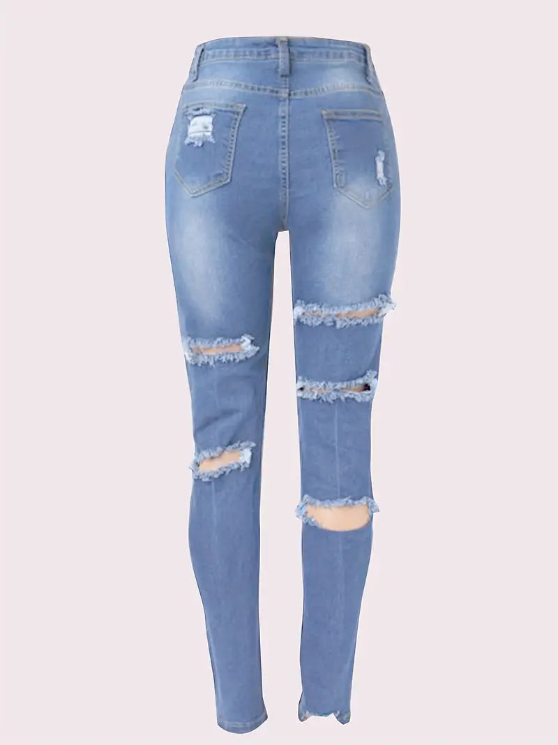 Jeans Ajustados Desgastados y Rasgados