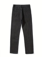 Jeans Rectos Rasgados de Cintura Alta con Bolsillos de Ojal