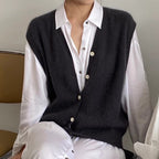 Chaleco Suéter de Cardigan Sin Mangas en Color Sólido para Mujer