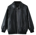 Chaqueta de Cuero de Motociclista con Cierre de Cremallera y Manga Larga Holgada y de Moda para Mujer